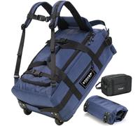 STOVER 45/80/100/120L Rolling Duffel Bag with Wheels, Large Durable Travel Duffle + Toiletry Bag, Heavy Duty, Packable with Shoulder Straps- Use as Luggage or Backpack, Men/Women, U-Zip Navy Blue