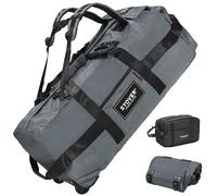 STOVER 80L Rolling Duffel Bag with Wheels, Large Durable Travel Duffle + Toiletry Bag, Heavy Duty, Packable, Foldable with Shoulder Straps- Use as Luggage or Backpack, Men/Women (Grey)