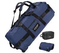 STOVER Rolling Duffel Bag with Wheels, Large Travel Duffle Bag, Collapsible with Backpack Shoulder Straps for Men Women, Navy Blue, 80L