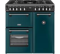 Stoves Richmond DX 90DF 90cm Dual Fuel Range Cooker with Gas Hob - Deep Marine - A Rated, Green