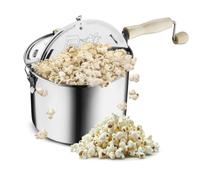 Stovetop Popcorn Maker - 6.5-Quart Stainless-Steel Popcorn Popper with a Hand Crank, Vented Lid, and Stir Paddle by Great Northern Popcorn (Silver)
