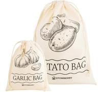 STOWBERRY Potato Storage Bag 40x30cm and Garlic Storage Bag 25x20cm Eco-Friendly 100% Cotton Storage Bags 5KG Potato Bag and 2KG Garlic Bag for Storing and Keeping Potatoes and Garlic Fresh for Longer