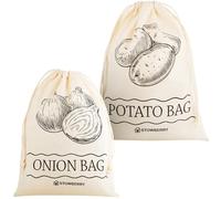STOWBERRY Potato Storage Bag and Onion Storage Bag - 40x30cm Eco-Friendly 100% Cotton Storage Bags - 5KG Capacity Potato Bag and Onion Bag for Storing and Keeping Potatoes and Onions Fresh for Longer