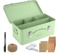 STOWBERRY Seed Storage Box Organiser - Garden Seeds Tin with Lid, Handles, 4 Compartments & Safety Lock - Seed Box for Gardeners with Over 200 Accessories - Perfect Gardening Gifts for Men and Women