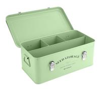 STOWBERRY Seed Storage Box Organiser - Green Garden Seeds Tin with Lid, Side Handles, 4 Compartments & Safety Lock - Seed Packet Container for Gardeners - Gardening Gift Idea