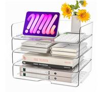 StowBin 4 Pack A4 Acrylic Document Tray - Stackable Letter Organiser, Transparent Premium Clear Filing Trays for Office, Home, School (Sturdy Design)