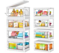 StowBin 8 Pack Stackable Storage Boxes with Lid - Multifunctional & Foldable Storage Box for Lego, Snacks, Stationery and Desk Supplies, Ideal for Desktop Storage Clear Storage Containers