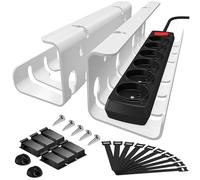 StowBin Desk Cable Tidy Tray, 2-Pack Stainless Steel Cable Organizer for Desk - 43CM Includes Accessories for Wire Management for Home, Office, Internet Cafe, White
