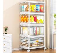 StowBin Storage Boxes with Lid - Plastic Storage Bins with 1 Lid,28L*4Tier Clear Stackable Storage Boxes with Wheels,Large Bins Organizer for Bedroom Living Room Bathroom, Clear