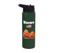 Stowe Autumn Trees Fall Foliage US Flag Vermont Souvenir Stainless Steel Insulated Water Bottle