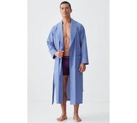 British Boxers Men's Crisp Cotton Dressing Gown - Stowe Prussian Blue & White Stripe - MEDIUM