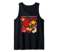 Stowe Vermont Autumn Plaid Barns and Foliage Scene Tank Top