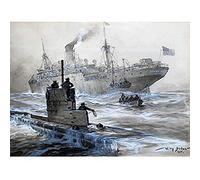 Stower War WWI Uboat Sinking Linda Blanche Liverpool 1915 Painting Art Print Canvas Premium Wall Decor Poster Mural