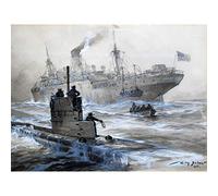 Stower War WWI Uboat Sinking Linda Blanche Liverpool 1915 Painting Large Wall Art Poster Print Thick Paper 18X24 Inch