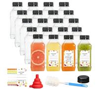 Stowetry 20 Pcs 200ml/7oz Plastic Juice Bottles with Caps,Empty Reusable Water Bottle,Clear Bulk Drink Containers with Black Tamper Evident Lids for Fridge Drinks,Juices and Other Beverages