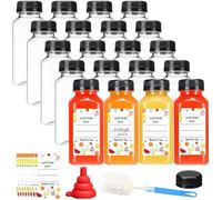 Stowetry 20 Pcs 250ml/8oz Plastic Juice Bottles with Black Lids,Empty Reusable Water Bottle,Clear Bulk Drink Containers for Drinks,Juices,Smoothies and Other Homemade Beverages