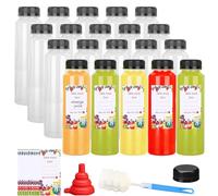 Stowetry 20 Pcs 400ml/13.6oz Plastic Juice Bottles with Evident Lids,Empty Reusable Water Bottle,Round Clear Bulk Drink Containers for Fridge Drinks,Juices,Smoothies and Other Homemade Beverages