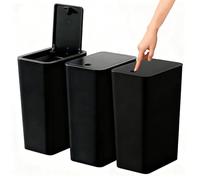 Stowetry 3 Pack Bedroom Bin,10L Plastic Bathroom Bin with Lid,Slim Push Button Thin Trash Can,Dog Proof Narrow Garbage Can for Toilet,Kitchen,Bathroom,Bedroom,Office,Living Room (Black)