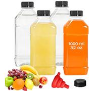 Stowetry 4 Pack 1000 ml/ 32 oz Plastic Juice Bottles with Black Lids,Empty Reusable Juice Bottle,Clear Bulk Drink Containers for Fridge Drinks,Water,Juices,Smoothies and Other Beverages (Waist bottle)