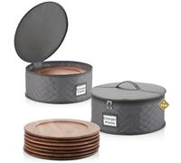 STOZU 2 Pack China Storage Containers for Charger Plates - 15" W x 7" H - Includes 24 Felt Pads - Hard Top and Bottom - Great for Platters, Big Plates and Serving Dishes