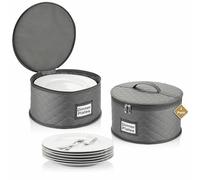 STOZU 2 Pack China Storage Containers for Dinner Plates - 12" W x 7" H - Includes 24 Felt Dividers - Stackable Case with Padded Interior and Handle