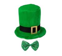 Stpatrick Day Green Hat Shamrock Hat with Buckle Belt Sequin Bowtie Irish National Day Celebration Party Accessories