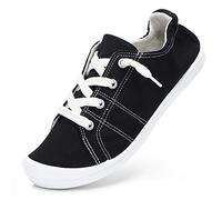 STQ Canvas Shoes Women Trainers Ladies with Memory Foam Low Top Sneakers Orthopedic Walking Plimsolls Footwear Non Slip Comfort Sports Fashion Casual Black UK 4 / US 6