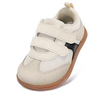 STQ KIDS Boys Girls Toddler Barefoot Trainers Kids School Shoes Wide Toe Box Hook and Loop Zero Drop First Walking Shoe Lightweight Non Slip Casual Sports Running Tennis Sneaker Beige White UK 4 / I4