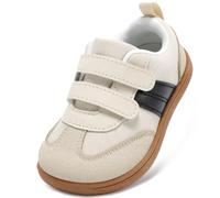 STQ KIDS Boys Girls Trainers Toddler Wide Toe Box School Shoes Zero Drop Baby Barefoot First Walking Shoe Lightweight Non Slip Running Tennis Sneaker Beige White 4 UK Infant