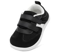 STQ KIDS Boys Girls Wide Fit Trainers Toddler Kids School Shoes with Hook and Loop Zero Drop First Walking Shoes Lightweight Non Slip Casual Sports Running Tennis Sneaker Black White UK 4 / I4