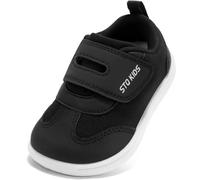 STQ KIDS Boys Trainers Kids Barefoot Shoes Girls School Shoes Toddler Wide Toe Box Tennis Baby First Walking Running Boy Girl Sneakers Lightweight Minimalist Black White Infant Size 4