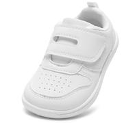 STQ KIDS Boys Trainers Toddler School Shoes Girls Zero Drop Wide Toe Box Barefoot Baby First Walking Shoe Breathable Non Slip Daycare Running Tennis Sneaker All White 4 UK Infant