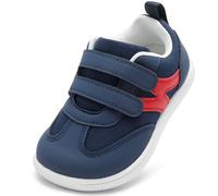 STQ KIDS Boys Trainers Wide Fit Toddler Barefoot Shoes Hook and Loop Non Slip Kids First Walking Shoe Zero Drop Navy White UK 4 / I4