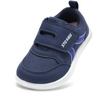 STQ KIDS Kids Barefoot Shoes Wide Fit Boys Trainers Hook and Loop Toddler First Walking Shoe Non Slip Zero Drop Navy White UK 4 / I4