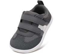 STQ KIDS Toddler Boys Girls First Walking Shoe Barefoot Trainers Non Slip Lightweight Kids School Shoes Wide Fit Zero Drop with Hook and Loop Casual Sports Running Tennis Sneaker Dark Grey UK 4 / I4