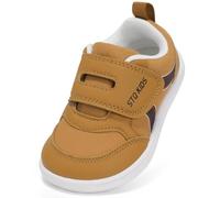 STQ KIDS Toddler Trainers Boys Girls Wide Fit Kids Barefoot Shoes for First Walking Zero Drop Hook and Loop School Shoe Indoor Outdoor Brown UK 4 / I4