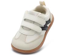 STQ KIDS Wide Fit Girls Boys Trainers Comfortable Kids Barefoot Shoes Hook and Loop Toddler Shoes First Walker Zero Drop Beige White UK 4 / I4