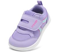 STQ KIDS Wide Fit Girls Trainers Comfortable Barefoot Shoes Kids Hook and Loop Toddler First Walker Shoe Zero Drop Light Purple UK 4 / I4