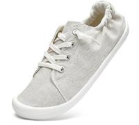 STQ Ladies Trainers Canvas Shoes Womens Walking Slip on Sneaker Low Top Orthopedic Footwear Soft Memory Foam Breathable Lightweight Comfy Fashion Classic Outdoor Beige UK 7 / US 9