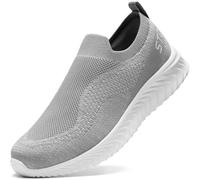 STQ Trainers for Womens Slip on Memory Foam Walking Shoes Fashion Lightweight Outdoor Sneakers Mix Light Grey 4 UK