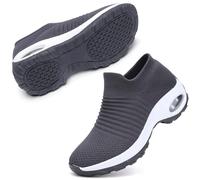 STQ Trainers Women Walking Shoes Comfortable Memory Foam Work Shoes Slip on Tennis Shoes Dark Grey 9 UK