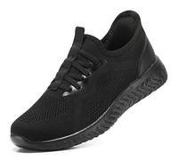 STQ Traniers for Women Comfortable Slip on Ladies Trainers Lightweight Womens Work Walking Gym Shoes with Memory Foam All Black UK 4