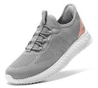 STQ Womens Slip on Trainers Travel Essentials Lightweight Walking Gym Shoes with Arch Support Knit Ladies Summer Spring Shoe Light Grey Pink UK 5.5 / US 7.5