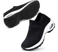 STQ Womens Trainers with Arch Support Non Slip Orthopedic Shoes for Women Work Shoes Comfortable Slip on Shoes Walking Black White UK 6.5