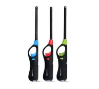 Straame 3×Refillable BBQ Lighters, Candle Lighter, Fire Lighter with Windproof Adjustable Flame & Safety Switch, Long-Neck for Hob, Grill, Fireplace, Candles, Cooking, Camping, Assorted Colours