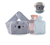 Straame Adjustable Wearable Hot Water Bottle Belt - 1L, 65 inches (165 cm) - Cozy Koala for Period Cramps, Back, Neck & More - Hands-Free Pain Relief - Included Hot Water Bottle, Belt & Cover (Blue)