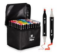 Straame Alcohol Markers - 80 Dual-Tip Pens, Fine (1mm) & Chisel (6mm) Nibs, Double-Ended Art Pens for Drawing, Sketching, Manga & Anime, With Durable Carry Case(Paint Markers - 80 pcs)