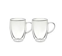 Straame Double Walled Coffee Glasses Mugs - Heat Resistant Borosilicate Glasses Mugs with Handle, for Coffee Tea Milk, Cappuccino, Latte Hot/Cold Drinks Juice Ice Cream (350ml, 2, Count)