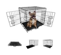 Straame Heavy-Duty Folding Dog Crate for Large Dogs, 92 × 57 × 63 cm (36″) Black Metal Cage with Front & Side Doors, Chew-Resistant, Removable Easy-Clean Plastic Tray & Carry Handle