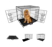 Straame Heavy-Duty Folding Dog Crate for Medium Dogs, 78 × 46 × 53 cm (30″) Black Metal Cage with Front & Side Doors, Chew-Resistant, Removable Easy-Clean Plastic Tray & Carry Handle
